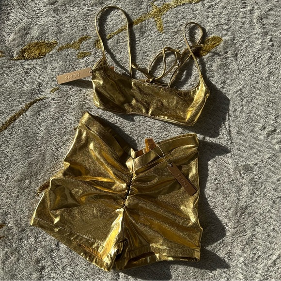 2. NWT Skims Metallic Swim V-Waist Short & Micro Scoop Bikini Top Two Piece Set - Picture 6 of 16